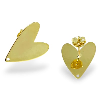Base de aros topito corazón 20x15 mm baño de oro / par