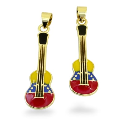 Dije colgante esmaltado cuatro tricolor venezolano 30x10 mm baño oro / unidad