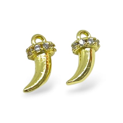 Dije mini cacho cuerno de la suerte 5x11 mm baño de oro / unidad