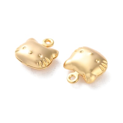 Dije colgante rostro gato 11 mm baño de oro / unidad