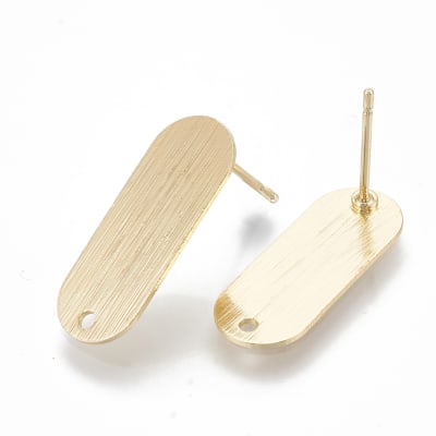 Base de aros topito óvalo 21x8 mm con orificio baño de oro / par