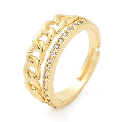 Anillo ajustable doble cadena de eslabones zircón baño de oro / unidad