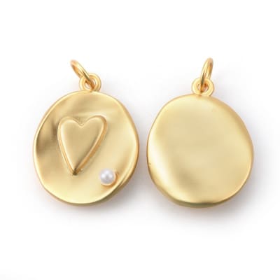 Dije colgante corazón relieve baño oro / unidad