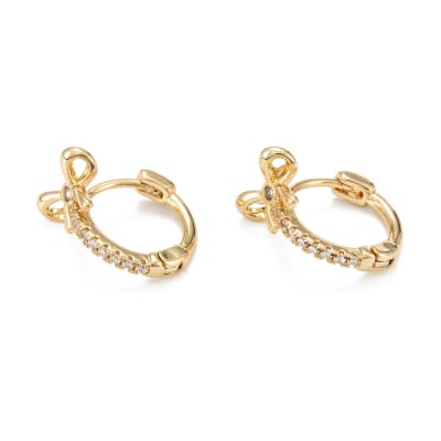 Aros argollas huggie lazo mujer niñas baño de oro / par