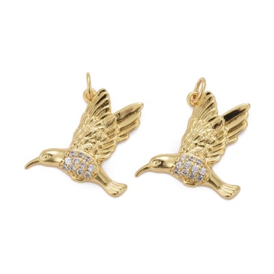Dije colgante pájaro colibrí zircón baño de oro / unidad