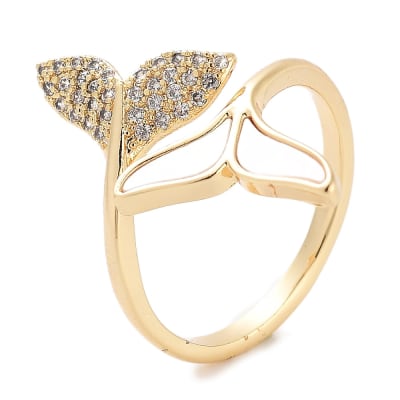 Anillo ajustable cola de sirena ballena zircón nácar baño de oro / unidad