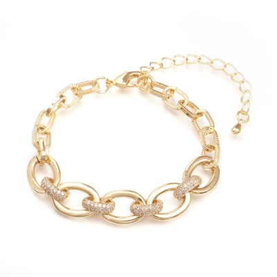 Pulsera eslabón grande ovalado elegante con zircón baño de oro / unidad
