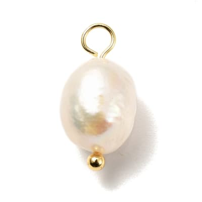 Dije colgante perla natural 10 mm baño oro / unidad