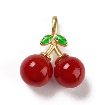 Dije colgante cereza guinda 19 mm murano baño oro / unidad
