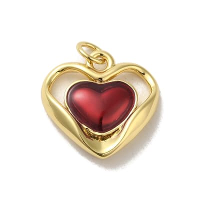 Dije colgante esmaltado corazón burdeo 16.5 mm baño oro / unidad