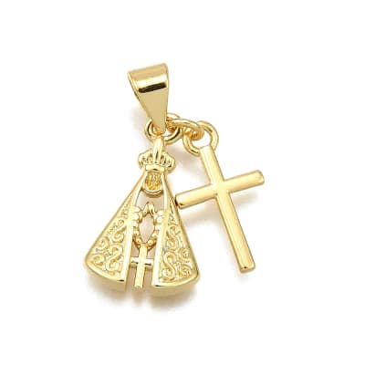 Dije colgante cruz virgen del valle 16.5 mm baño oro / unidad