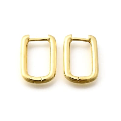 Aros argollas huggie rectangular 17.5 mm baño oro / par
