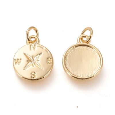 Dije colgante brújula 12 mm baño de oro / unidad