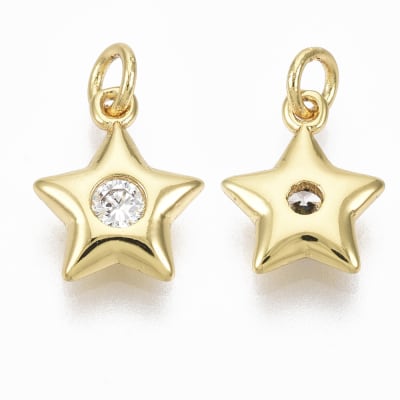Dije colgante estrella zircón 11 mm baño oro / unidad