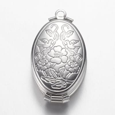 Relicario portafoto locket cuatro fotos flor baño de platino / unidad
