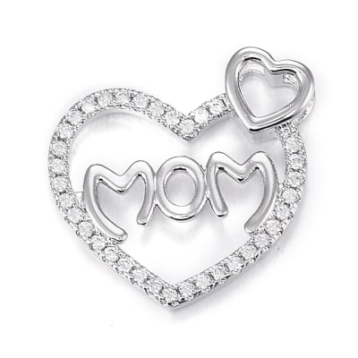 Dije pasador corazón mom baño de platino / unidad