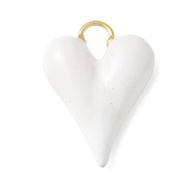 Dije colgante esmaltado 28 mm corazón alargado blanco / unidad