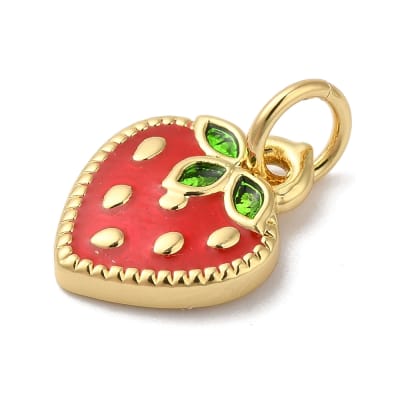 Dije colgante esmaltado frutilla fresa 12 mm baño oro zircón / unidad
