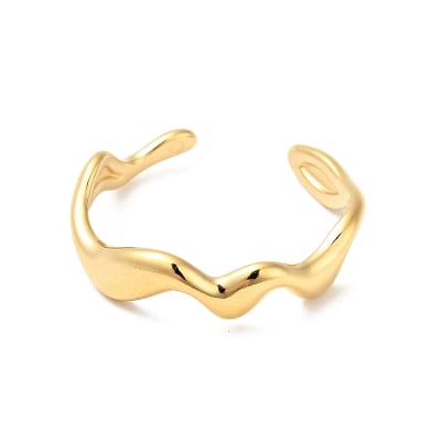 Anillo ajustable minimalista ondas acero dorado plateado / unidad
