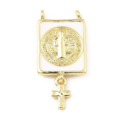 Dije conector esmaltado escapulario san benito cruz baño oro / unidad
