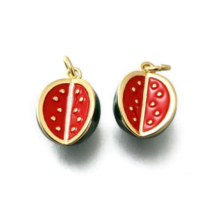 Dije colgante patilla sandía 16 mm esmaltado baño de oro / unidad