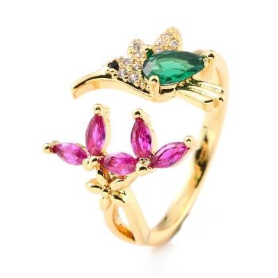 Anillo ajustable colibrí pica flor baño oro zircón / unidad