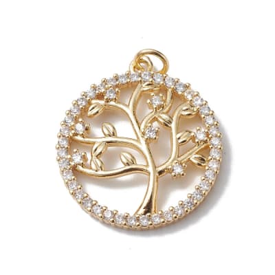 Dije colgante árbol de la vida 25 mm zircón baño de oro / unidad