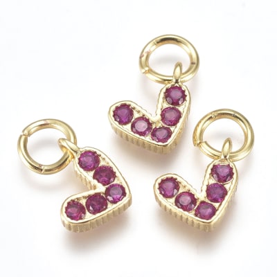 Dije colgante corazón zircón color baño de oro / unidad