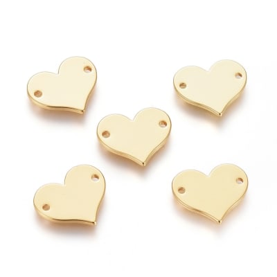 Dije conector corazón heart 11 mm baño de oro / unidad