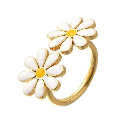 Anillo ajustable doble margarita blanca baño de oro / unidad