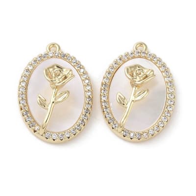 Dije colgante Flor Rosa 18.5 mm nácar baño de oro / unidad