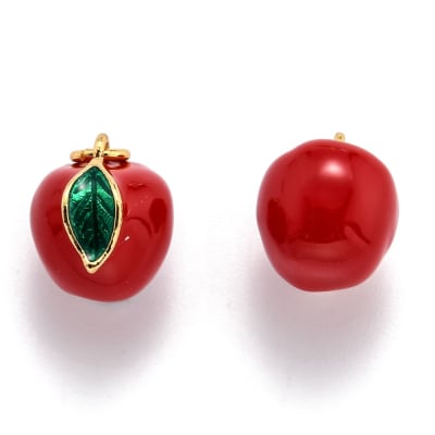 Dije colgante manzana esmaltada baño de oro / unidad