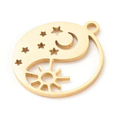 Dije colgante yin yang luna sol estrella 17 mm acero / unidad