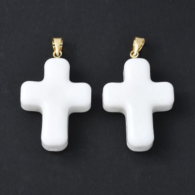 Maxi dije colgante cruz blanca 29.5 mm murano baño oro / unidad