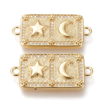 Dije conector luna estrella 31.5 mm baño oro / unidad