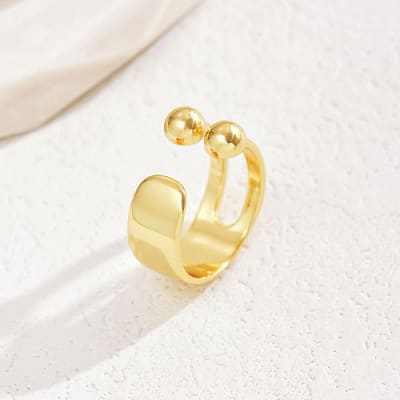 Anillo ajustable minimalista dos balines baño de oro / unidad