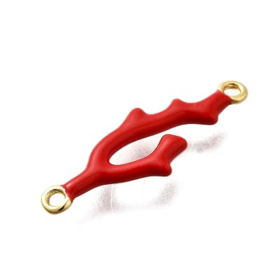 Dije conector esmaltado forma coral rojo baño oro / unidad