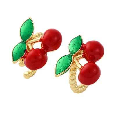 Ear cuff aros solitarios guinda cereza esmaltada baño oro / unidad