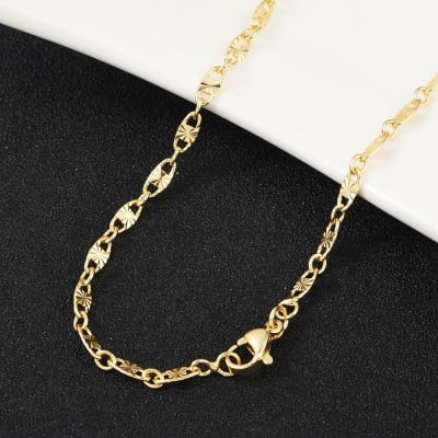 Cadena armada tejido grano de café 6.5x3 mm baño oro / unidad