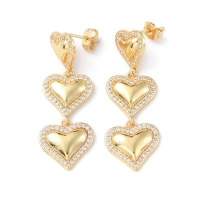 Aros topo topito maxi corazón triple 44 mm baño de oro / par