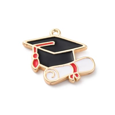Dije colgante esmaltado 22 mm graduación birrete baño oro / unidad