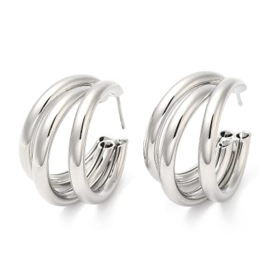 Aros aretes topo tipo C triple chunky 33 mm Baño platino / par