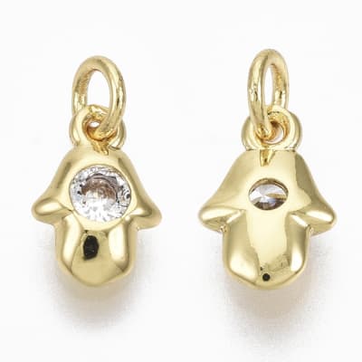Dije colgante Hamsa mano fatima zircón 9 mm baño oro / unidad