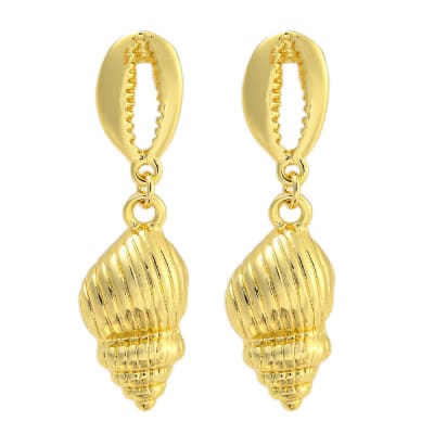 Aros topo topito concha de cauri mar caracol baño de oro / par