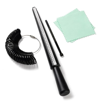 Kit Medidor Anillo Probador Dedos Paño mandril Limpiador Joyas / set