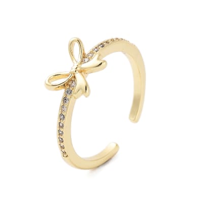 Anillo ajustable lazo coquette zircón baño de oro / unidad