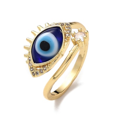 Anillo ajustable Maxi ojo turco azul zircón baño oro / unidad