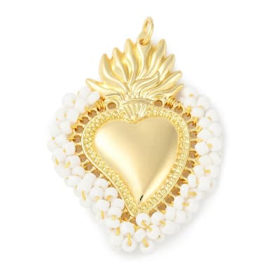 Maxi dije colgante sagrado corazón blanco 53 mm baño de oro / unidad