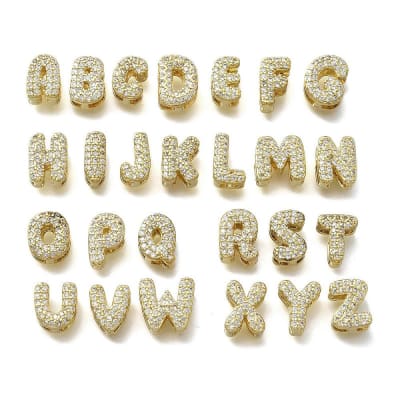 Letras pasadoras abecedario 9.5 mm baño oro zircón / unidad