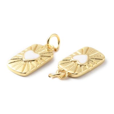 Dije colgante esmaltado rectangular corazón 16.5 mm baño de oro / unidad